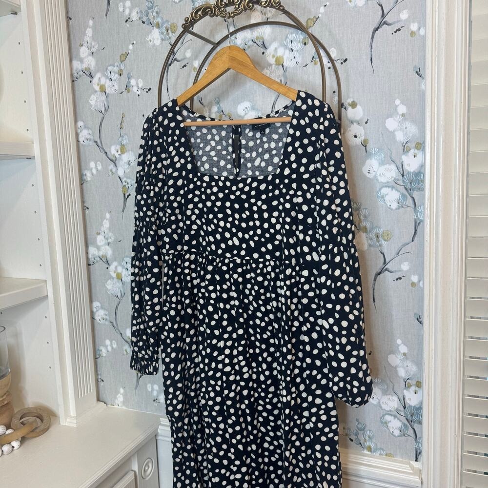 Who What Wear Polka Dot Square Neck Midi Dress Black White Long Sleeve Large - Picture 3 of 7